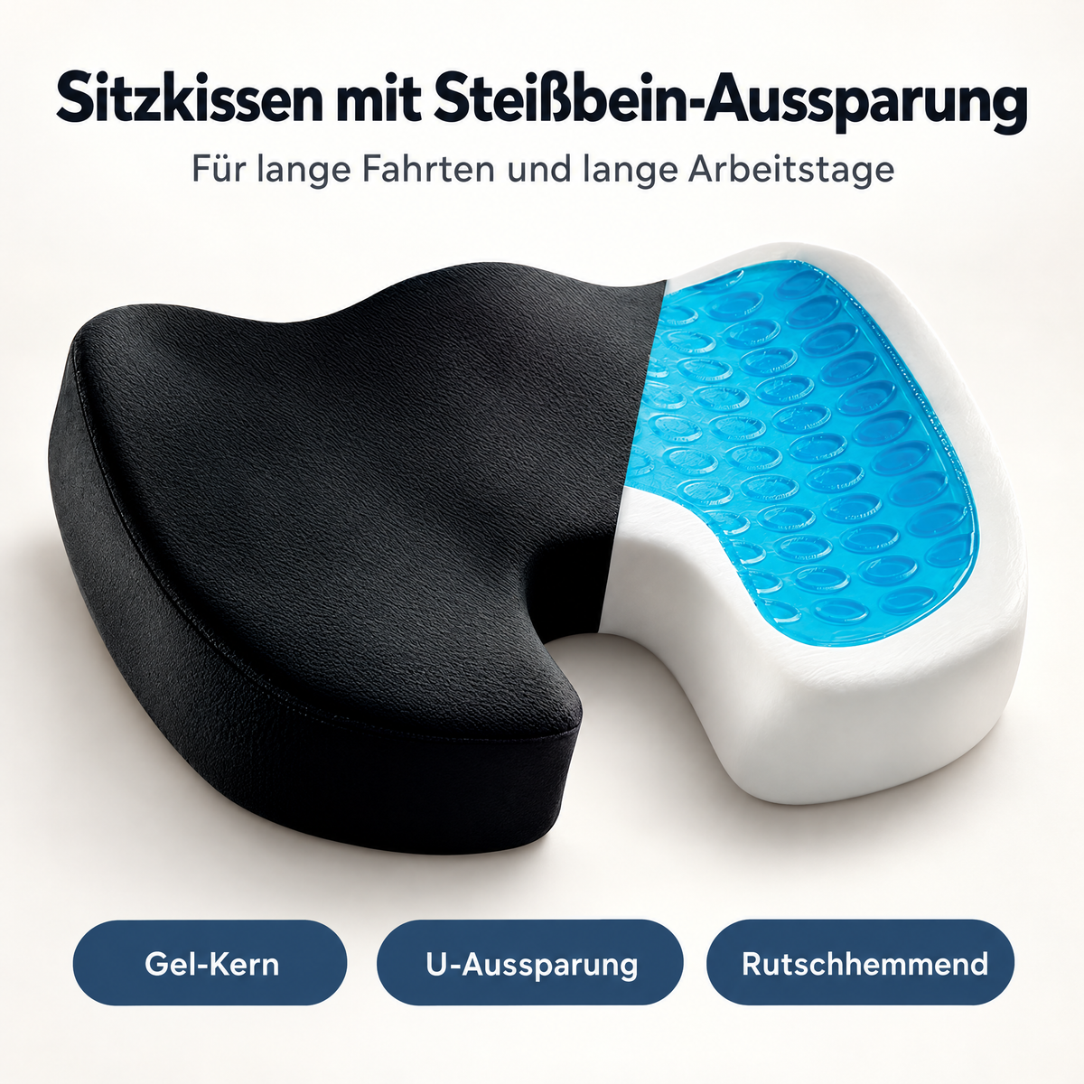 Sitzkissen mit Steißbein-Aussparung in Schwarz