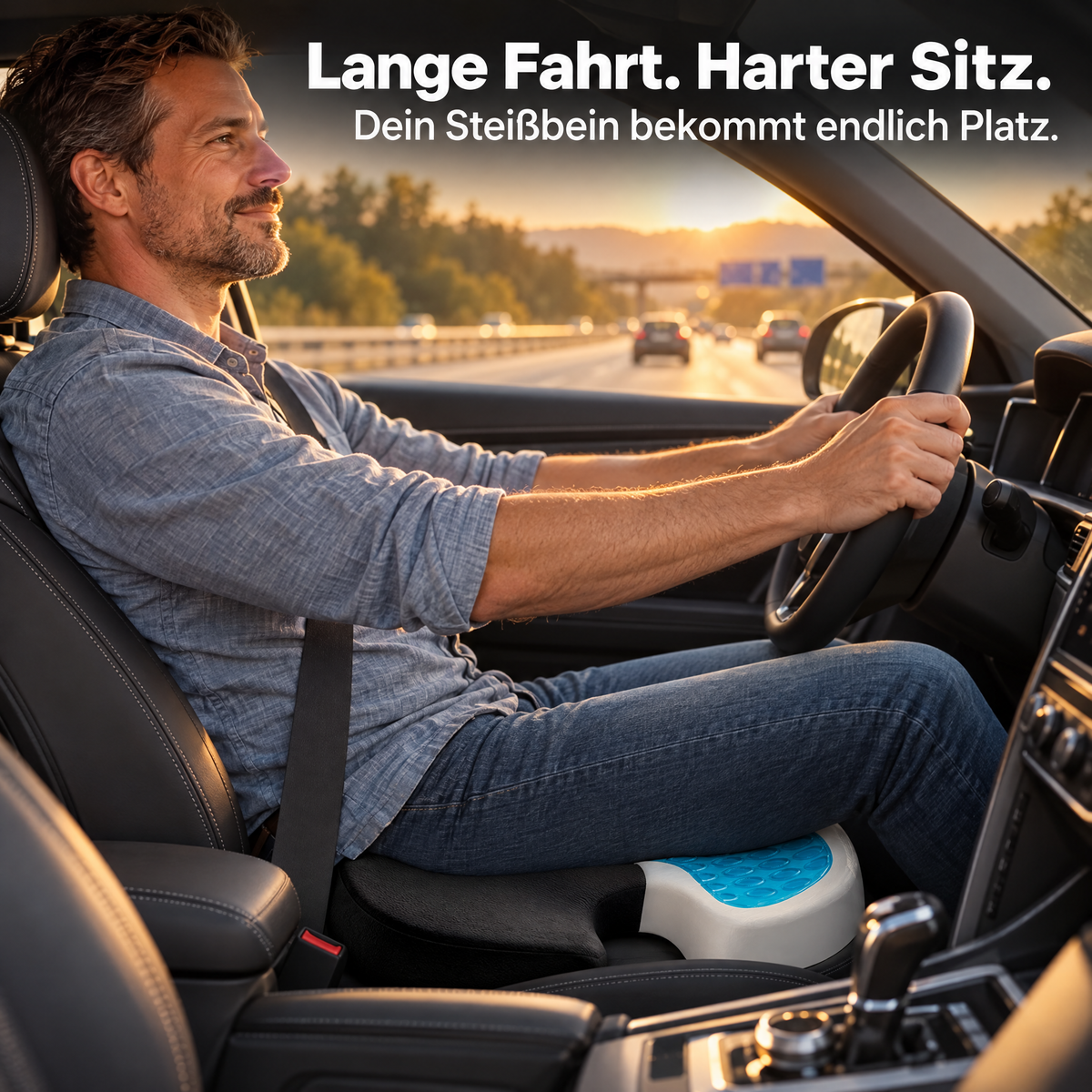 Sitzkissen auf dem Fahrersitz bei einer langen Autofahrt